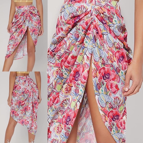 Ruched Floral Midi Skirt - Picture 1 of 16